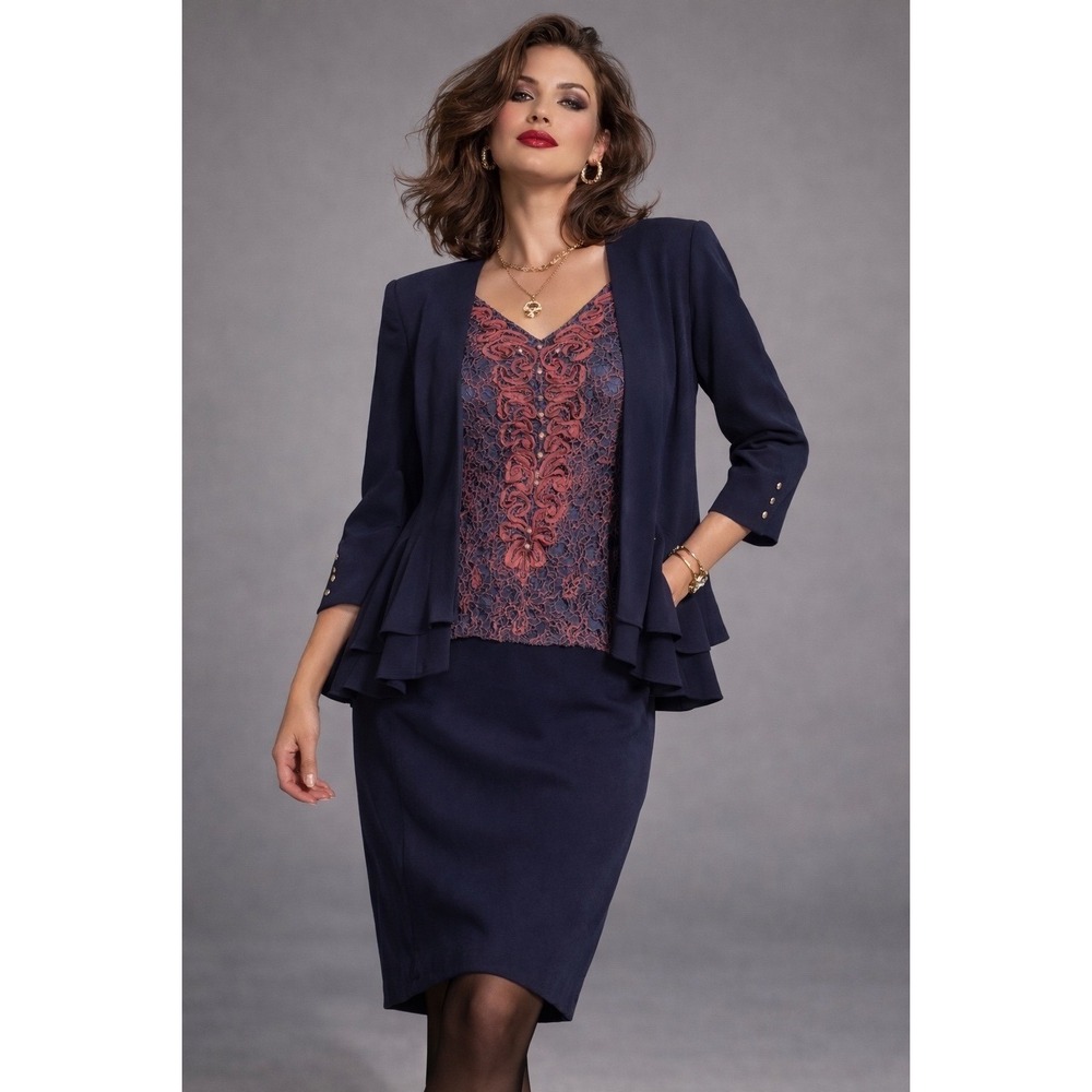 VTG 90s Ursula of Switzerland Womens Dress 14 Navy Blue Lace Ruffle Retro Event - Picture 11 of 11